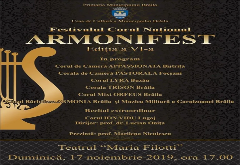 Concert extraordinar al celui mai vechi cor mixt din România, la Festivalul Naţional ''Armonifest'' de la Brăila