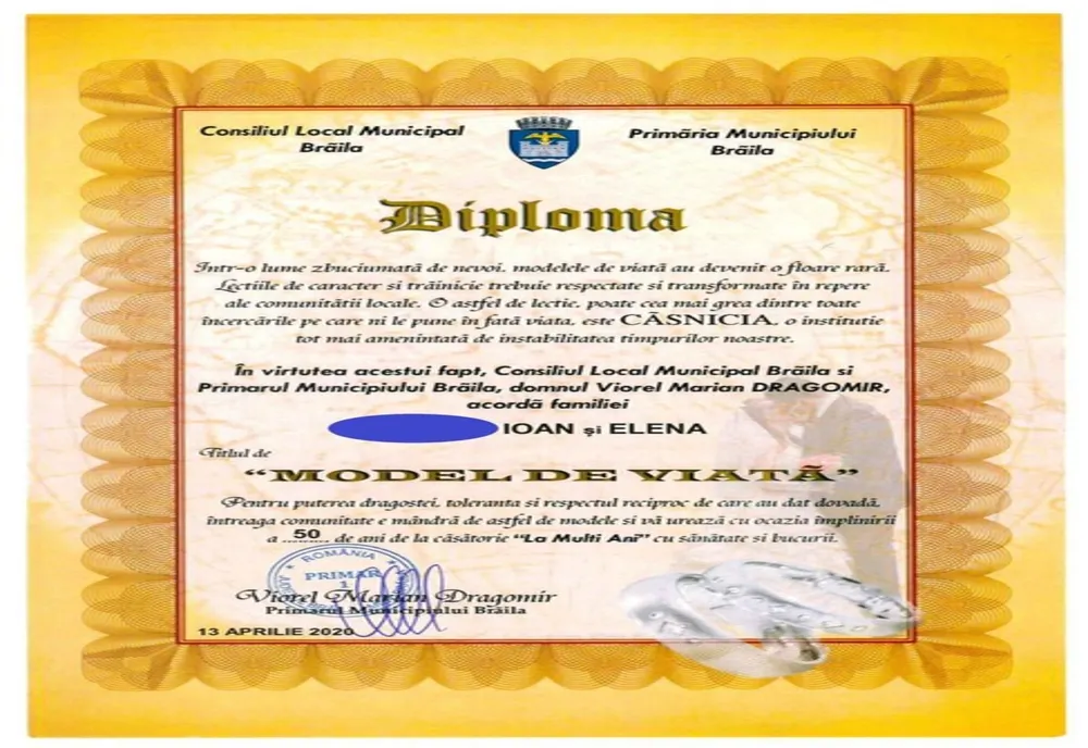 184 de familii de brăileni premiate la împlinirea a 50 de ani de căsnicie