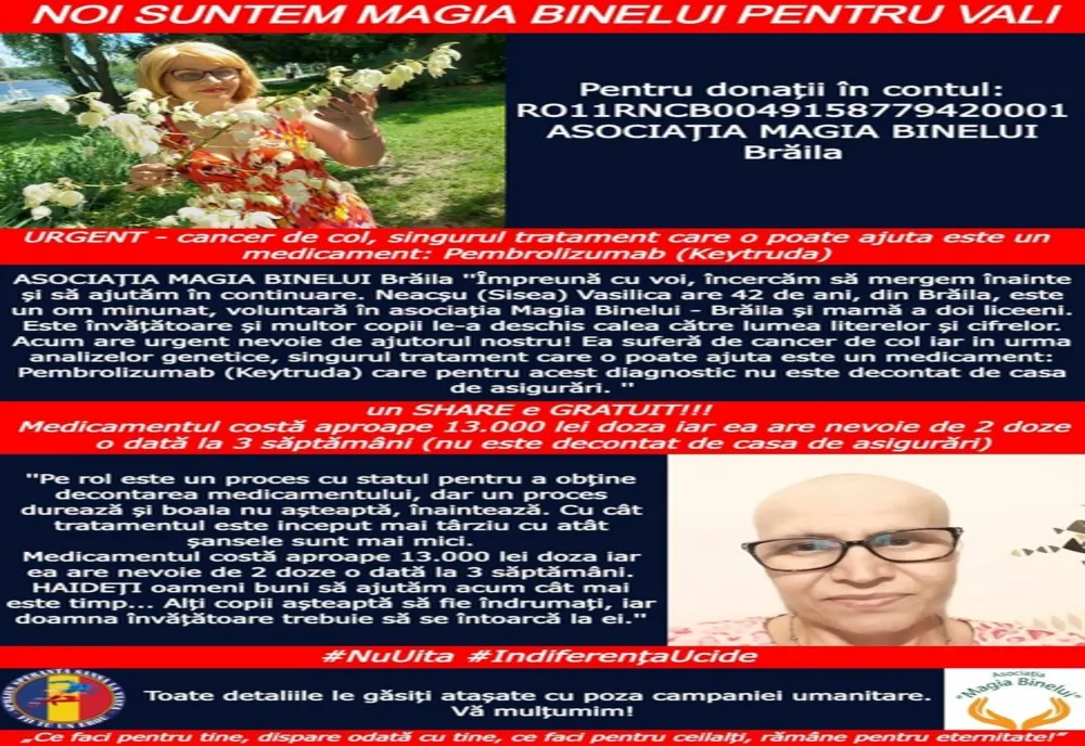 O învățătoare din Brăila are nevoie de ajutor pentru a trece peste boala care o ține departe de elevii ei