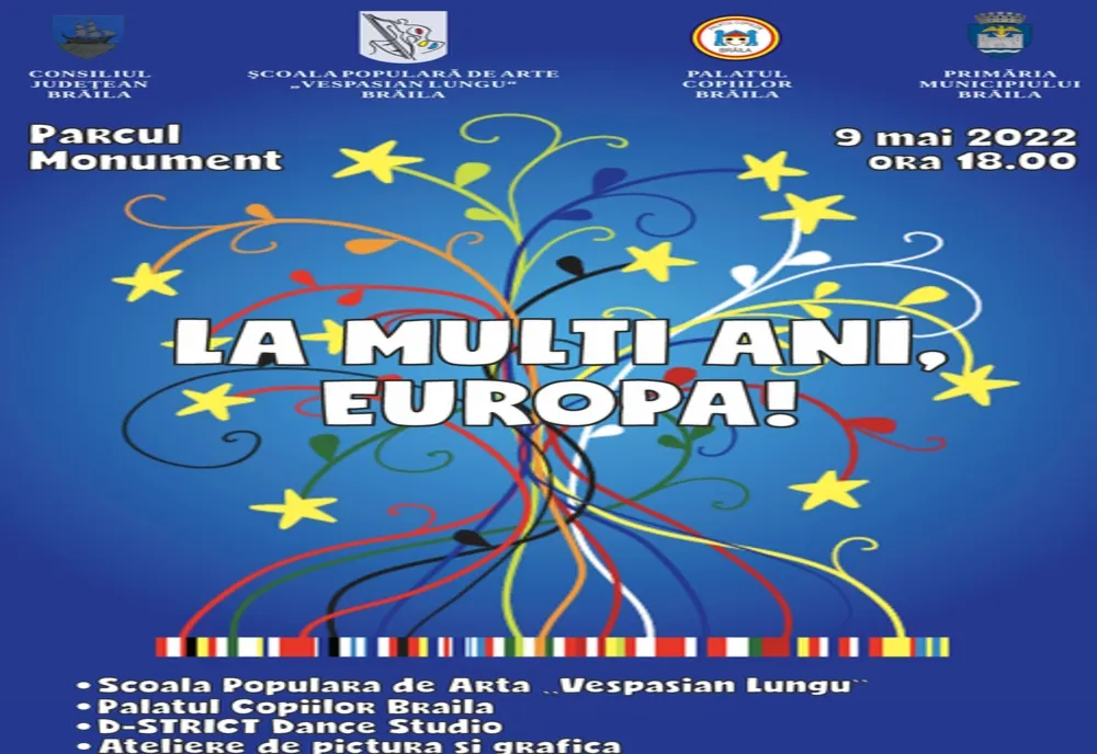 Pe 9 mai 2022, Școala Populară de Arte Vespasian Lungu sărbătorește Ziua Europei printr-un spectacol muzical-coregrafic în aer liber
