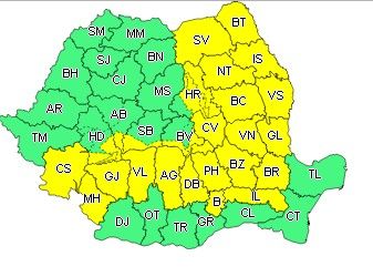Avertizare meteo cod galben de vreme severă de Ziua Unirii