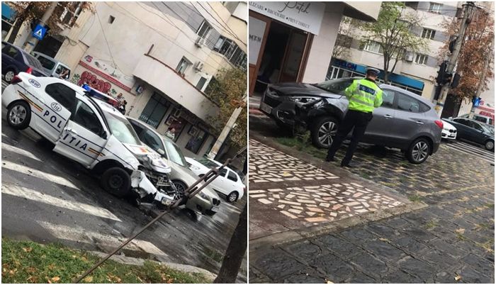 Mașină a Poliției, tamponată în timpul unei intervenții