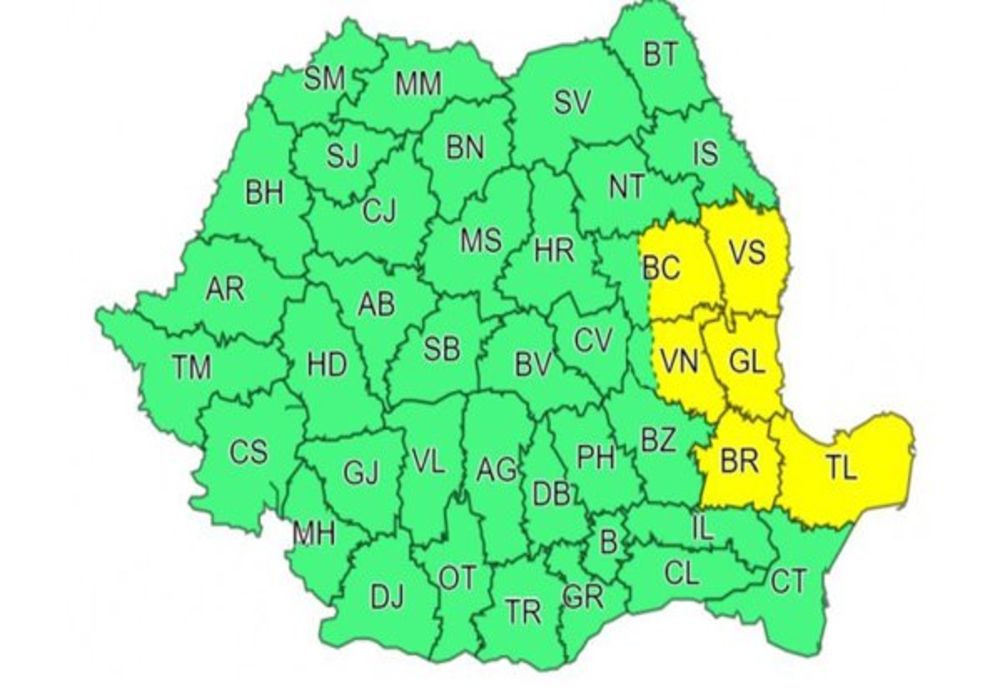 Șase județe sunt vizate de o atenționare de vreme rea