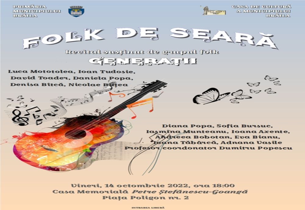 Recital de muzică folk oferit de membrii grupului brăilean "Generații" la Casa Memorială "Petre Ștefănescu-Goangă”