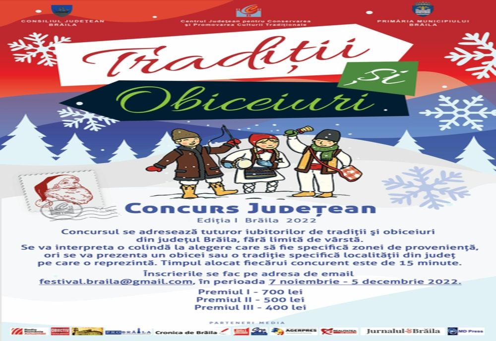 Centrul Județean pentru Conservarea și Promovarea Culturii Tradiționale Brăila organizează prima ediție a Concursului județean Tradiții și obiceiuri