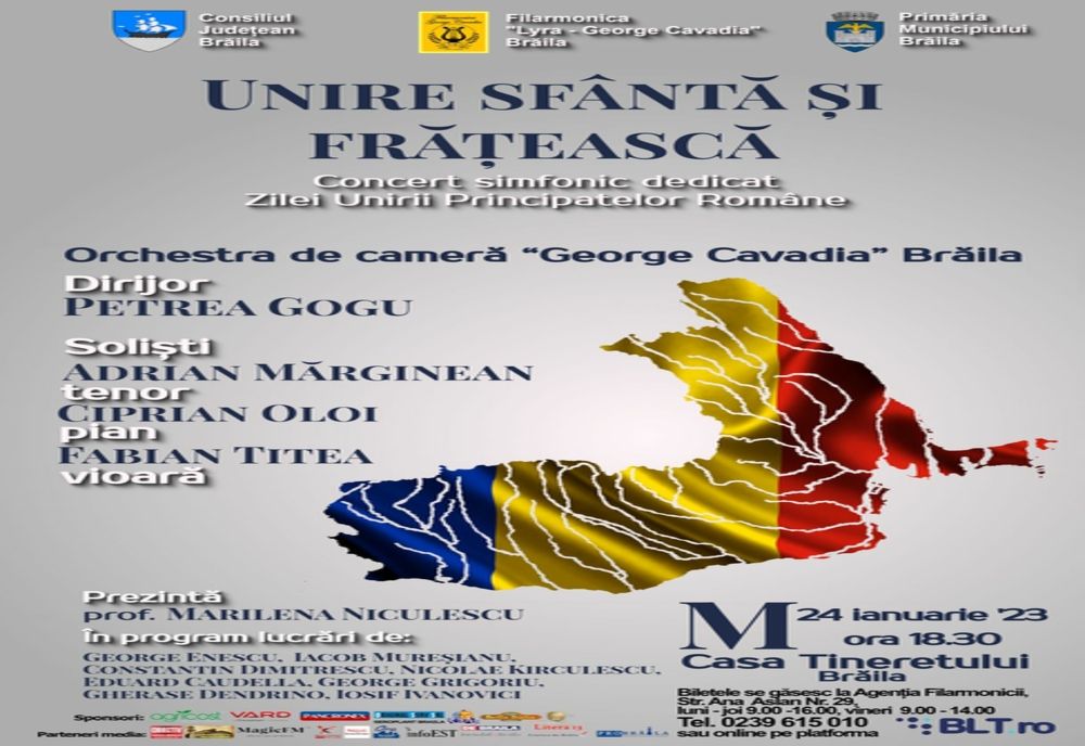 Concert simfonic organizat de Filarmonica “Lyra – George Cavadia“ Brăila cu ocazia Zilei Unirii