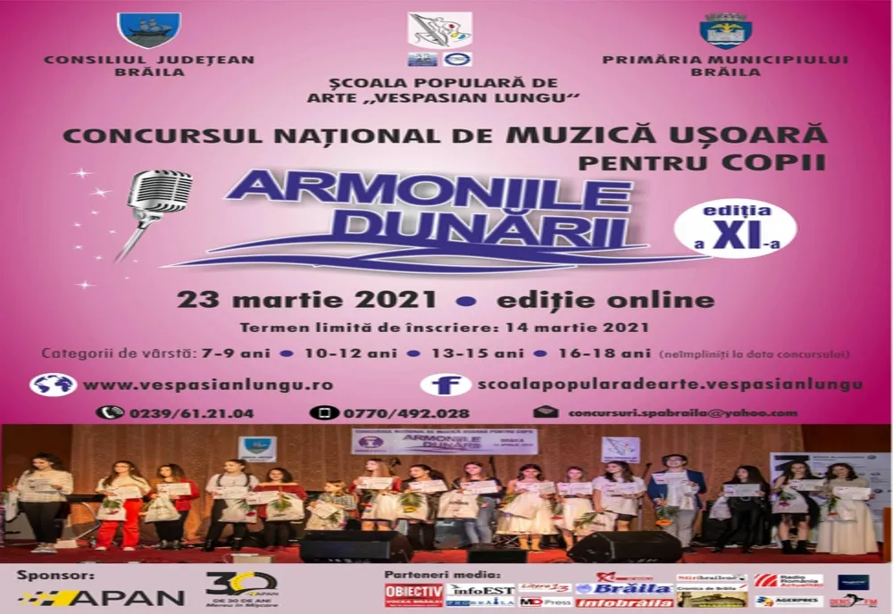Până pe 14 martie se fac înscrieri la Concursul Naţional de Muzică Uşoară pentru Copii “ARMONIILE DUNĂRII”