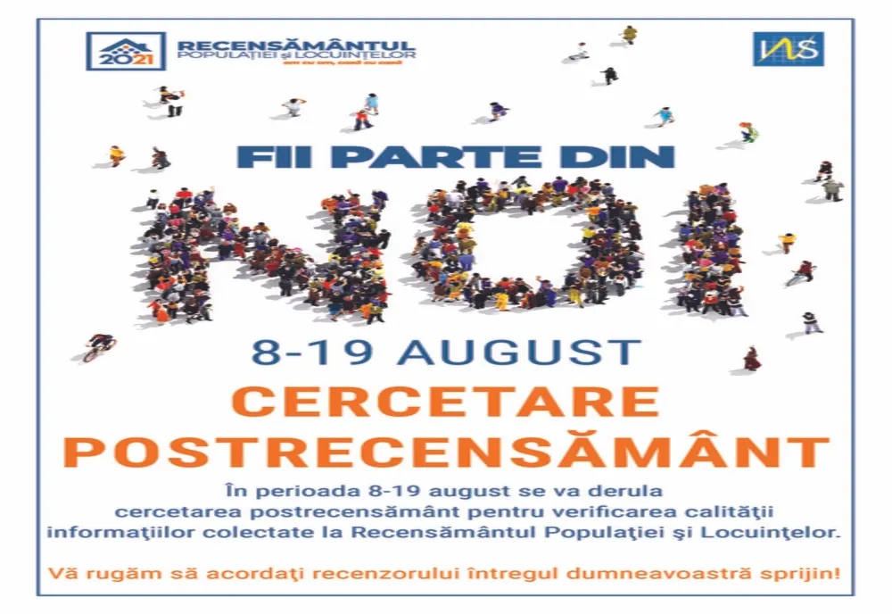 În perioada 8-19 august se desfășoară cercetarea statistică postrecensământ