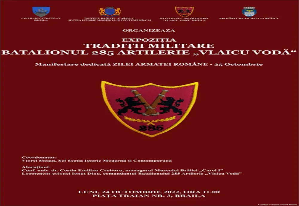 Muzeul Brăilei organizează vernisajul expoziției Tradiții militare – Batalionul 285 Artilerie „Vlaicu Vodă”