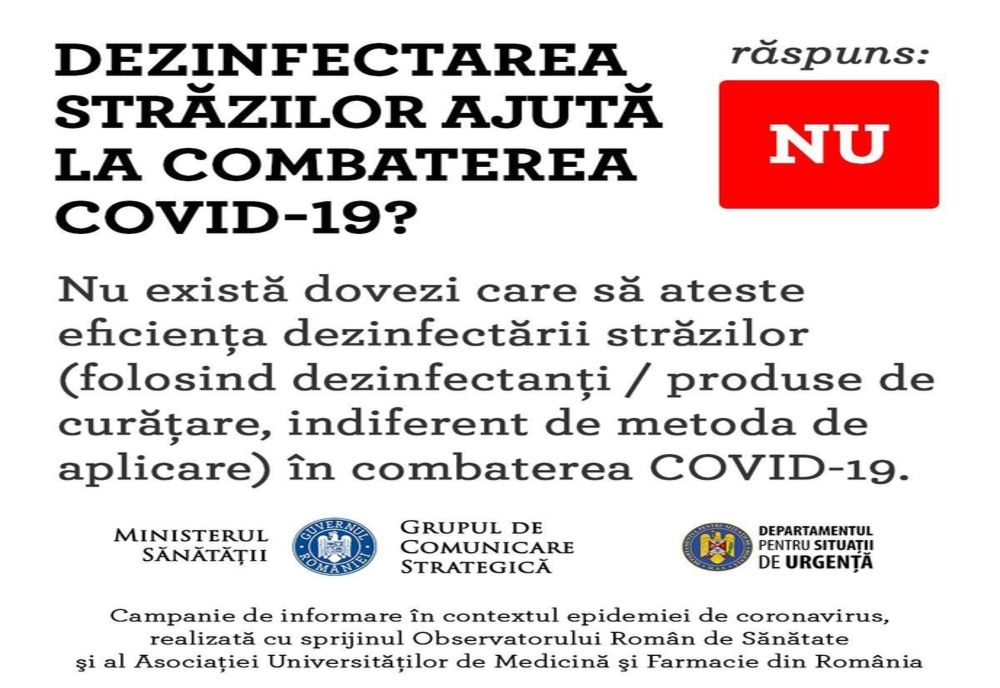 Grupul de Comunicare Strategică: Dezinfectarea străzilor NU ajută la combaterea COVID-19