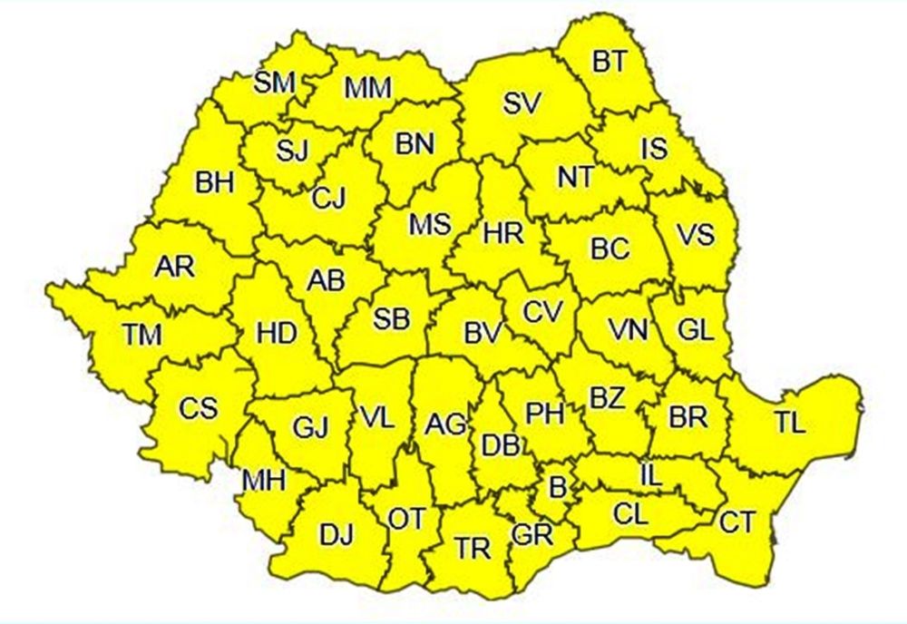 Cod galben în toată țara până sâmbătă la ora 10.00
