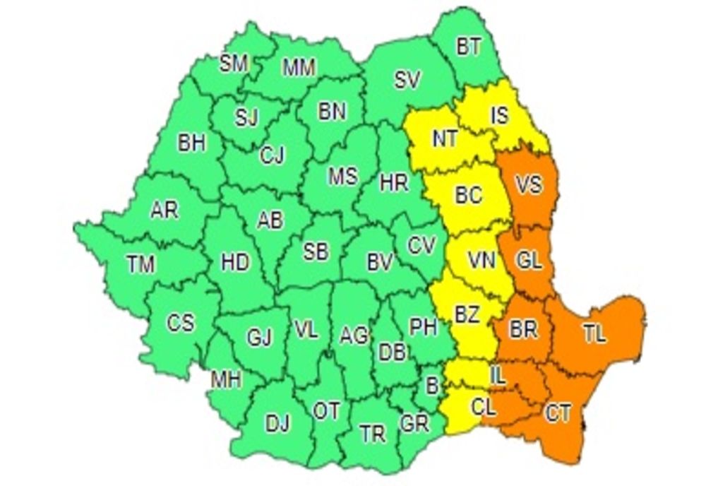 Cod portocaliu de ploi abundente în Brăila și Galați