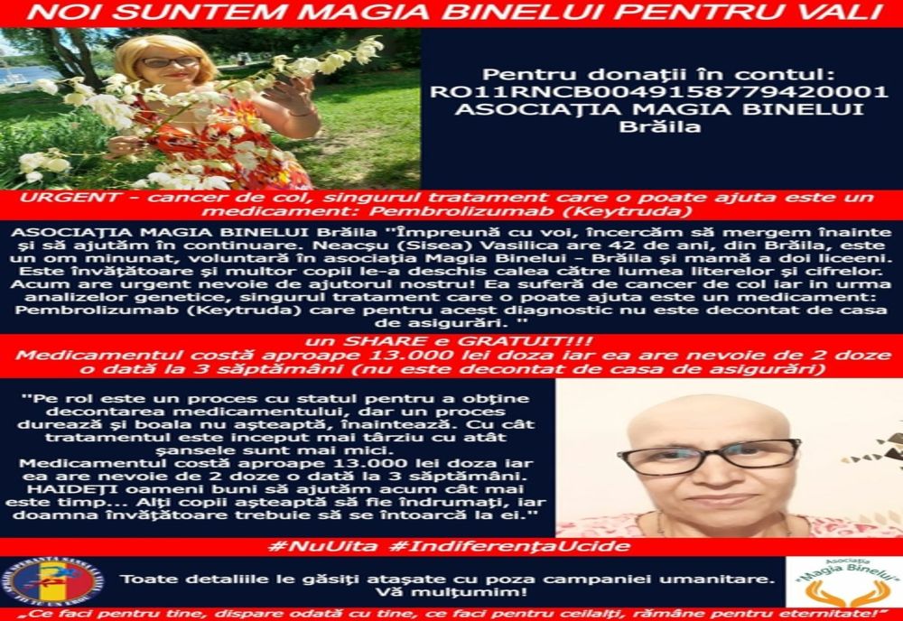 O învățătoare din Brăila are nevoie de ajutor pentru a trece peste boala care o ține departe de elevii ei