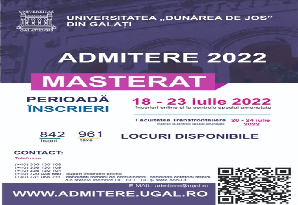 Astăzi au început înscrierile la Masterat la Universitatea Dunărea de Jos