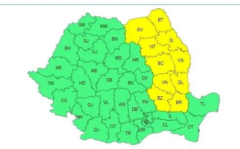 Cod galben de vânt puternic emis de ANM. Sunt afectate 10 județe – poza 1